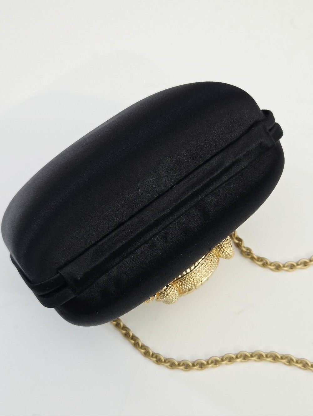 VINTAGE BARRY KIESELSTEIN-CORD BLACK SATIN EVENING BAG CLUTCH WITH ALLIGATOR - Picture 6 of 9